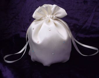 Ivory Satin Wedding/ Bridal/ Dolly Bag with Rhinestone Diamante Trim