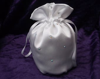 White Satin Communion/ Bridesmaid Dolly Bag with Rhinestone Diamante Trim