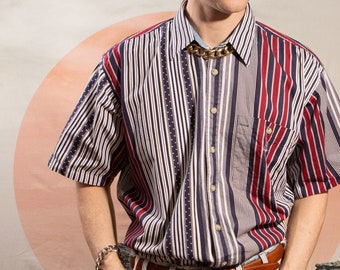 Vintage Men's Striped Shirt - 90's Button Down Casual Shirt - Large Size Summer Dad Gant Shirt