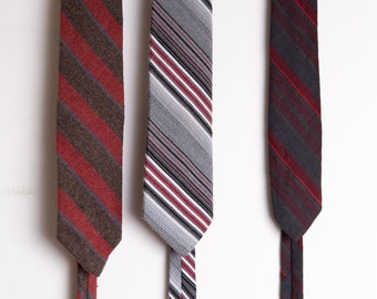 3 Vintage Wool Neckties with Geometric Stripe Patterns - Wedding Groomsmen / Best Man Gift - Fathers Day Gift - Gift for Him - For Dad