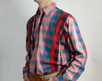 60's/70's Vintage Men's Red Plaid / Checkered Shirt - Large Size Western Style Button up Cowboy Rodeo Shirt