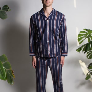 Kocabey Vintage 70s Mens Striped Pajamas . Pjs Printed Cotton Shirt Pants  Retro 