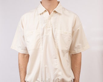 80's Men's Polo Shirt - Vintage Large Size White Tee - Short Sleeve Summer Golf Shirt - Dad Shirt
