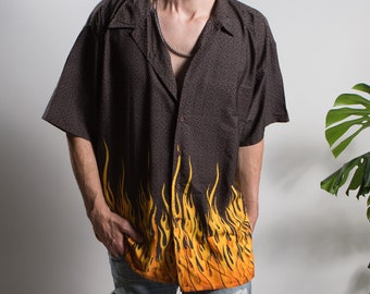 mens black shirt with flames
