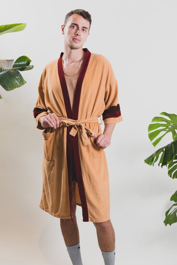 Men's Vintage Robe - Medium Size Omega Tan and Red