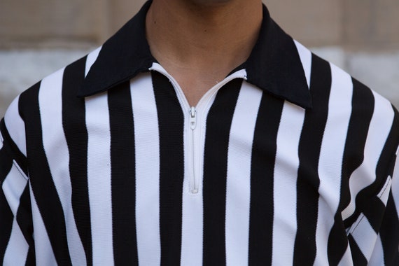 Men's 70's Striped Polo Shirt - Black and White F… - image 2