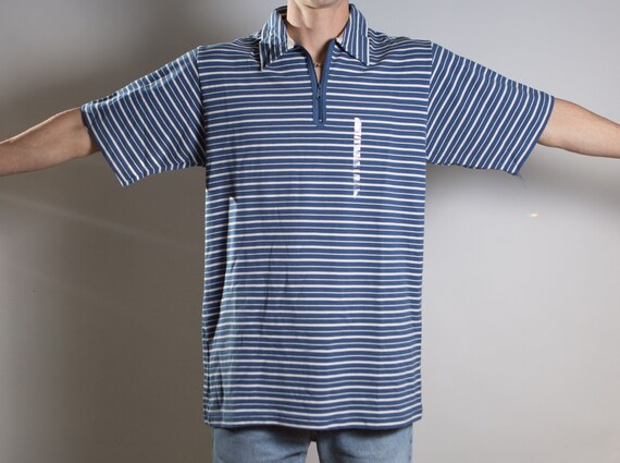 Men's Polo Shirt - Vintage 90's Medium Size Blue … - image 2