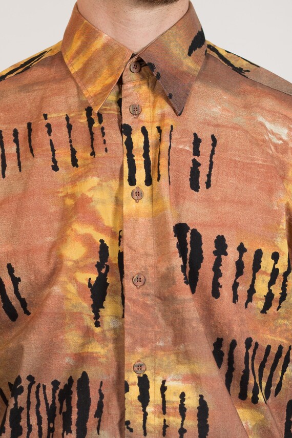 Vintage Men's Tribal Shirt - Ombre Tie Dye Browni… - image 4