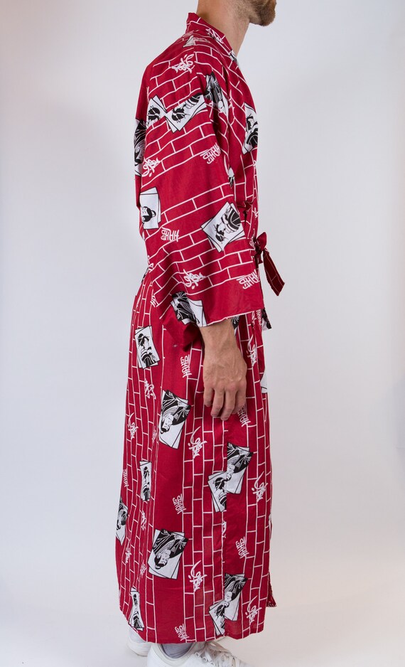 Vintage Japanese Robe Medium Size Red Asian Dressin… Gem