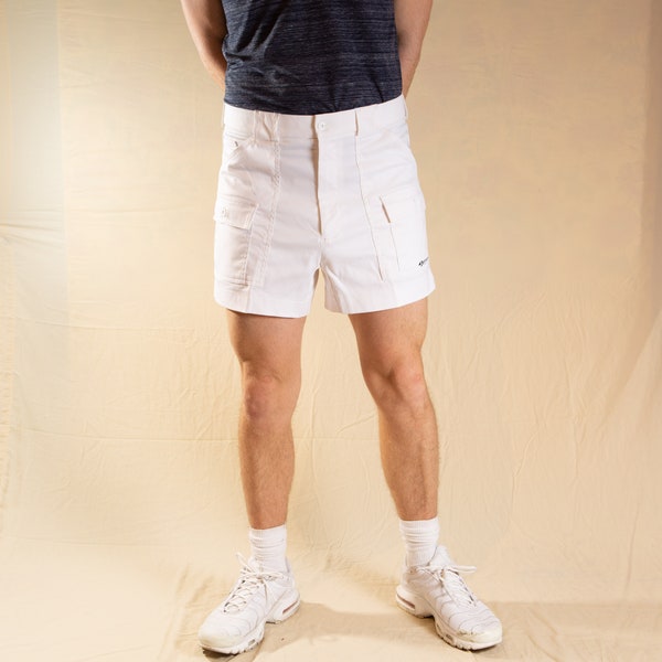 Vintage White Shorts - Men's 35" Retro Swim shorts / Semi-Casual Shorts - Above the Knee Shorts