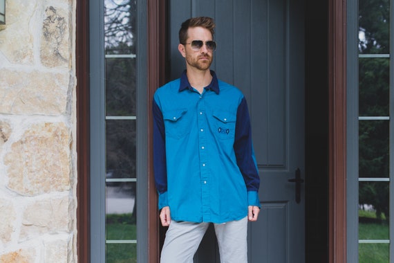 Vintage Western Shirt - Oversized XL Men's Blue Co