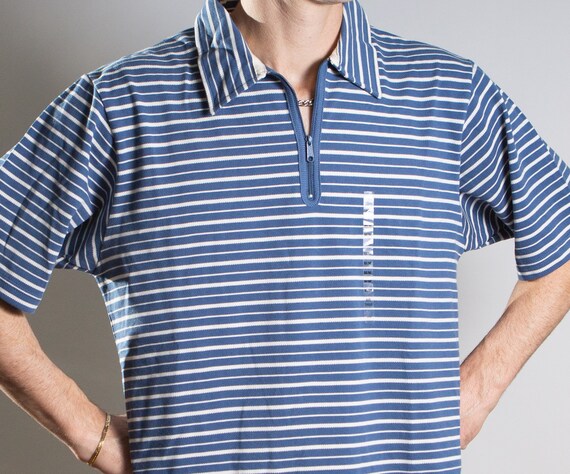 Men's Polo Shirt - Vintage 90's Medium Size Blue … - image 3