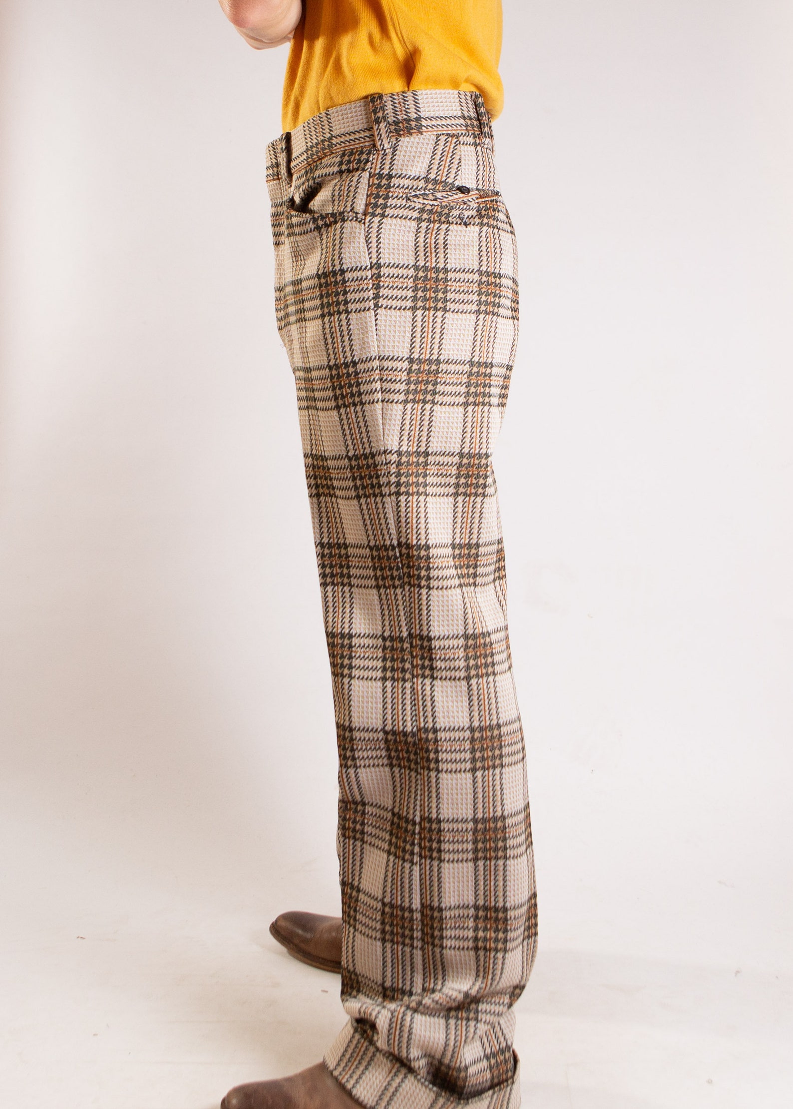 Vintage Men's Pants 36 Plaid Polyester 1970's Etsy