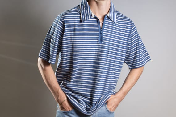 Men's Polo Shirt - Vintage 90's Medium Size Blue … - image 7