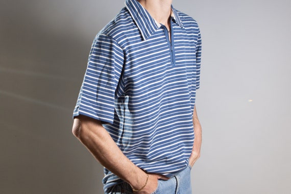 Men's Polo Shirt - Vintage 90's Medium Size Blue … - image 4