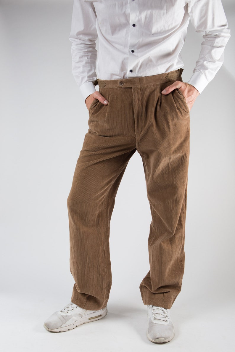 Vintage Mens Brown Corduroy Pants With Suspenders W34 | Etsy