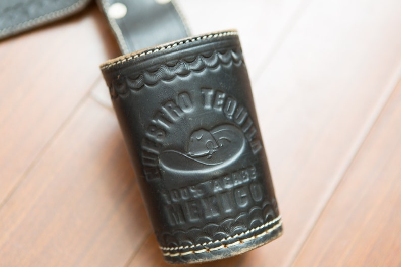 Vintage Tequila Holster Belt Gift for Him 100/% Agabe Tequila Mexico Black Leater Belt Nuestro Tiquela