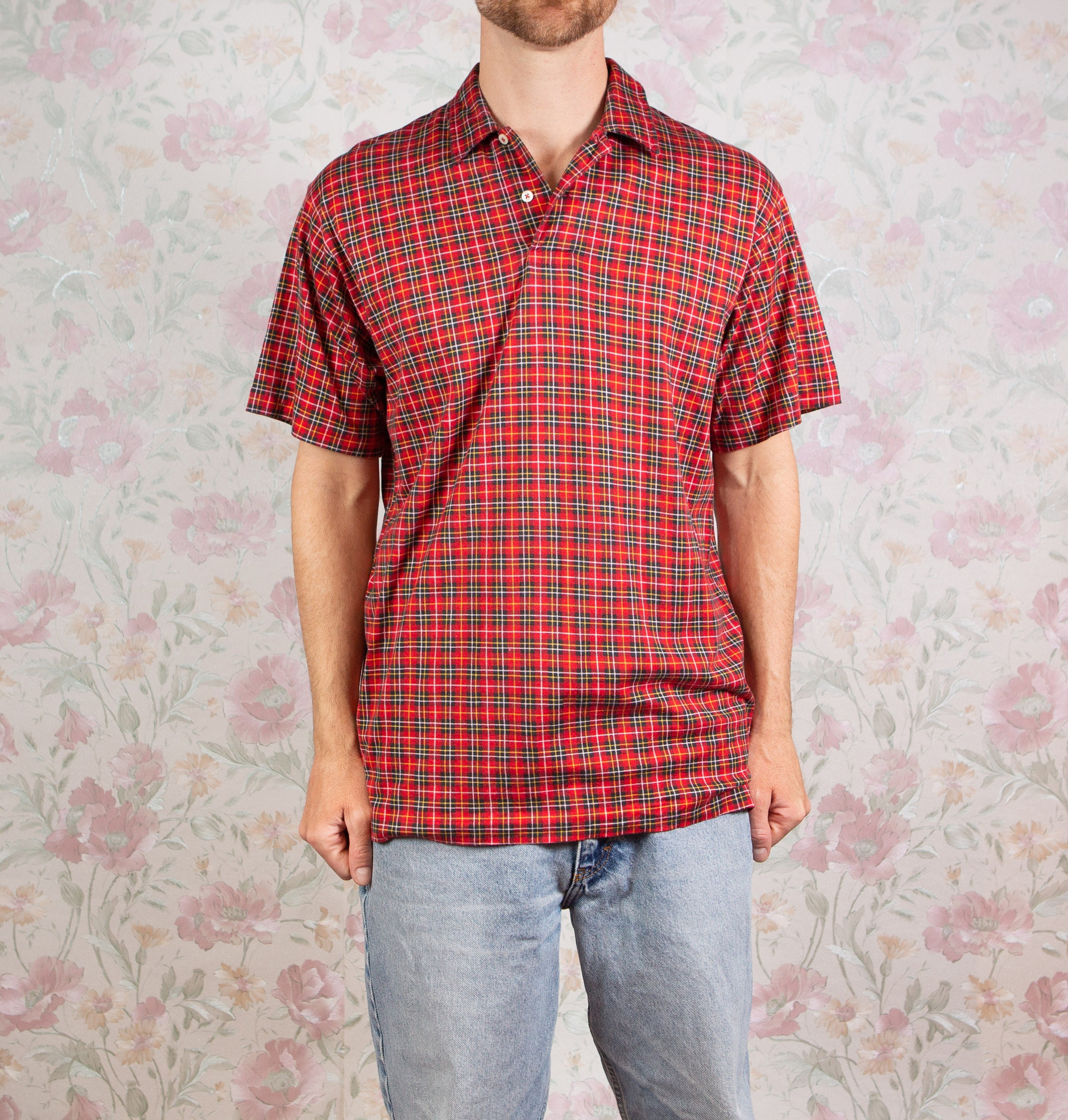 red plaid polo button down red plaid polo button down
