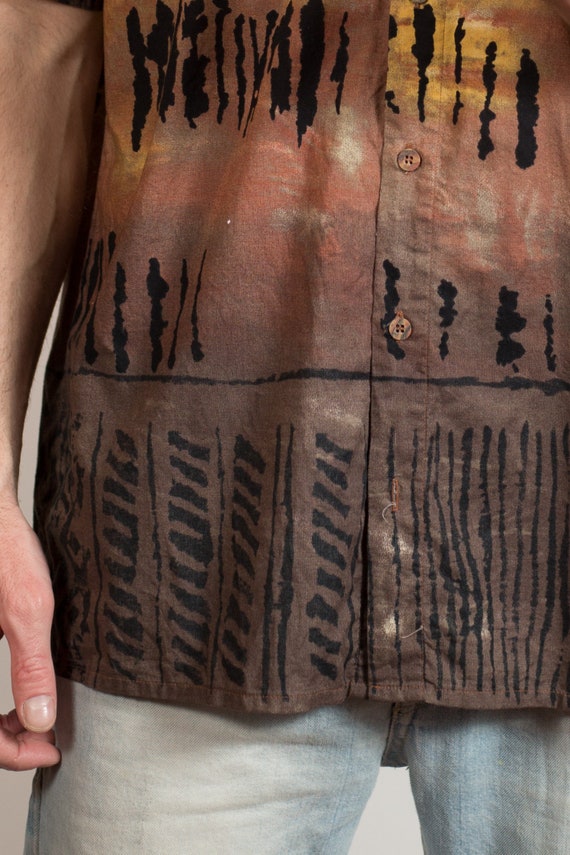 Vintage Men's Tribal Shirt - Ombre Tie Dye Browni… - image 3