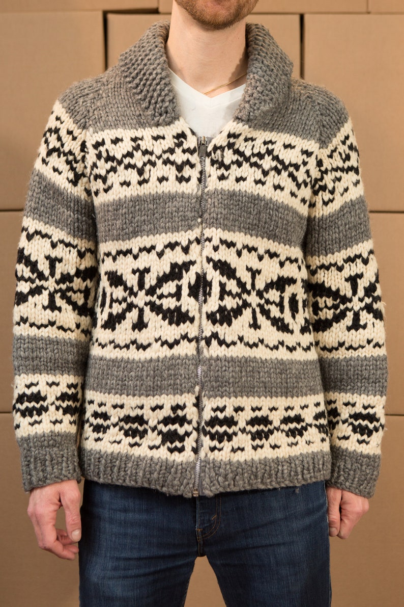 Vintage Cowichan Sweater Classic Canadian Knit Geometric Etsy