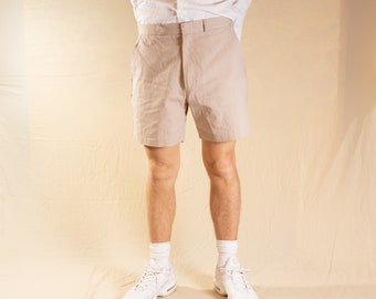 Vintage Khaki Shorts - 1980's Size 35" Beige Short Hiking Shorts - Safari Jungle Explorer Shorts - Indiana Jones Vibes