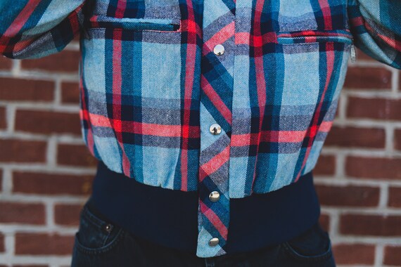Vintage Mens Plaid Jacket - Large Blue and Red Ch… - image 4