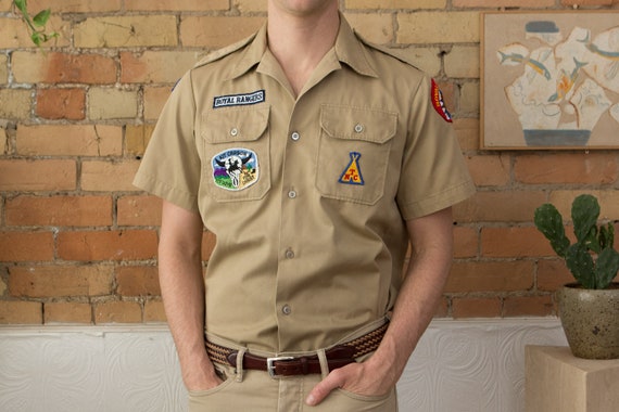 Boy Scout Shirt - Vintage Men's Medium Size Beige