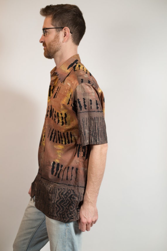 Vintage Men's Tribal Shirt - Ombre Tie Dye Browni… - image 5