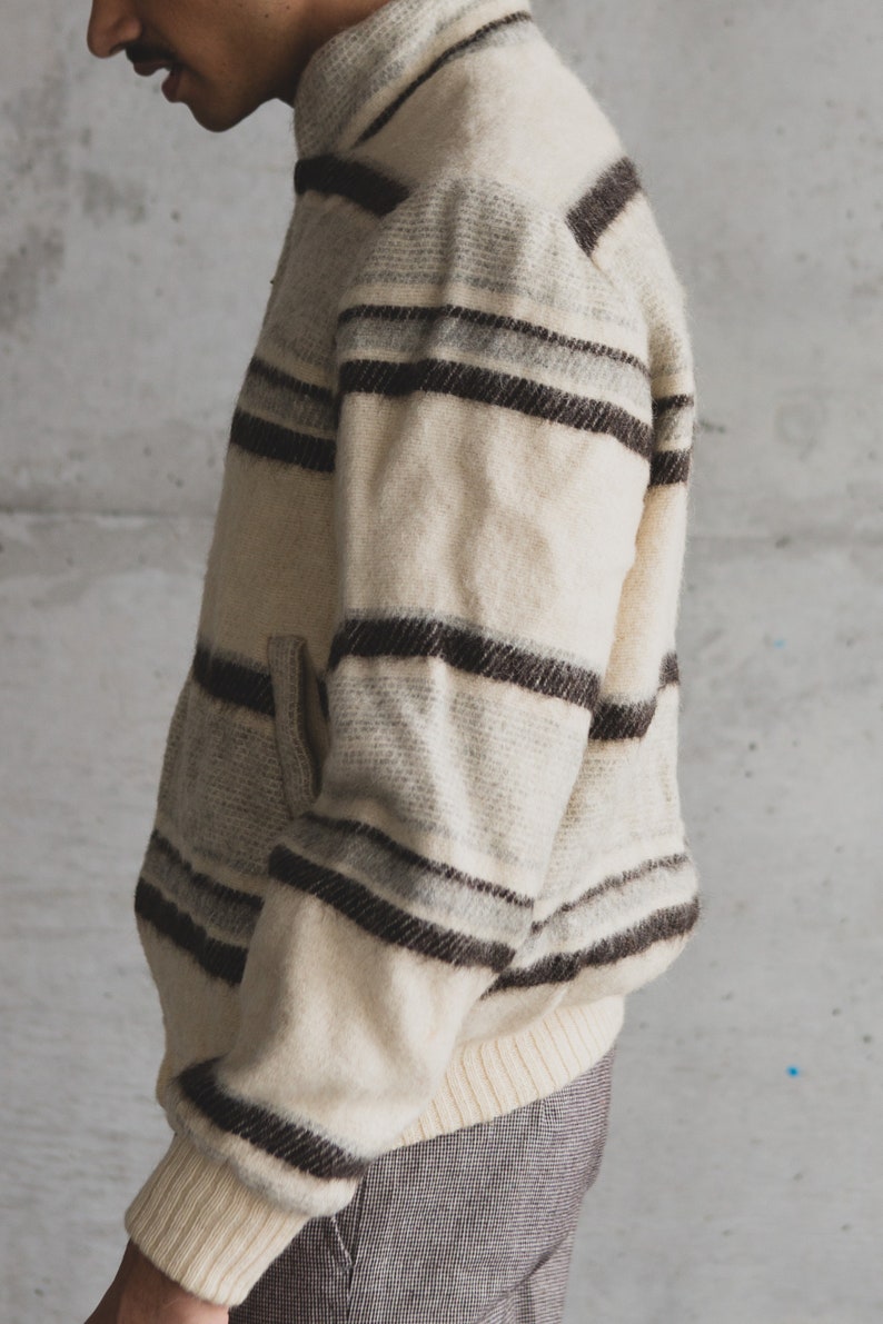 Geometric Large Size Wool Zip up Bomber Coat for Him Men/'s Icelandic Striped Knit Vintage Wool Jacket Scandinavian Iceland Fashion