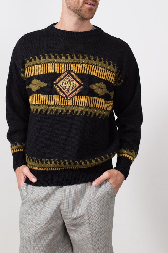Peer Schipbreuk boezem Vintage Mexx Sweater Black Color Heren Crew Hals trui met - Etsy België