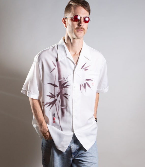 Vintage White Hawaiian Shirt - Large Size Men's 7… - image 8