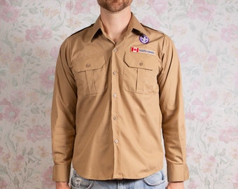 Boy Scouts of Canada Shirt - Vintage Men's Small Size Beige Scouts Canada Long sleeved button up uniform Hiking Shirt - Streetwear