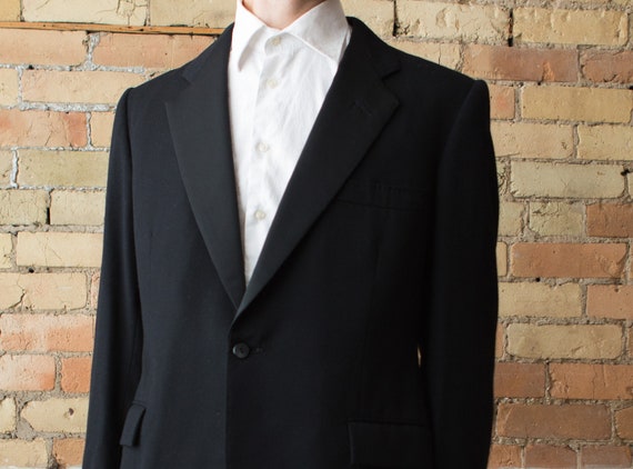 Vintage Men's Tuxedo - 3-piece Solid Black Wool S… - image 3