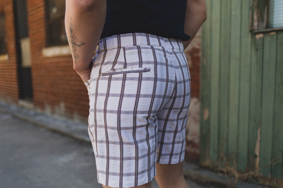 Vintage Checkered Shorts Men's 34 White and Brown Etsy