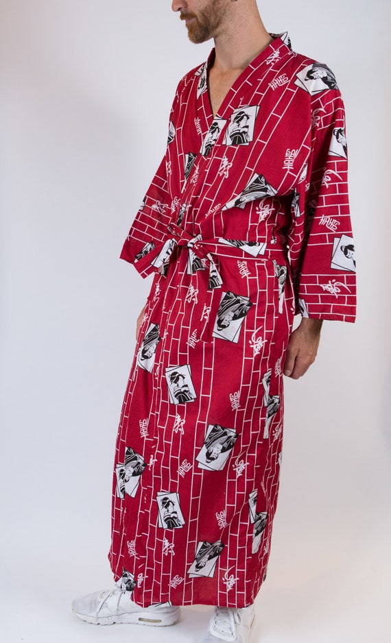 Vintage Japanese Robe - Medium Size Red Asian Dre… - image 5