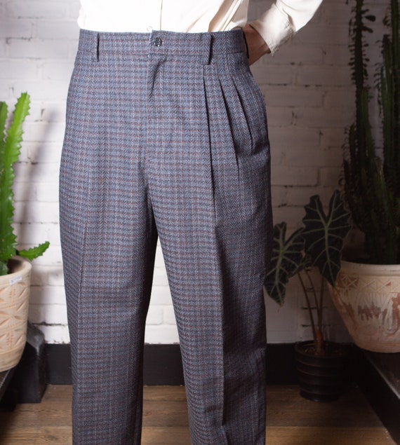 Vintage Men's Pants 33 Plaid Polyester 60's / 70's Pants High Waisted  Trousers / Slacks Austin Powers Hippie Fashion Disoc Pants 