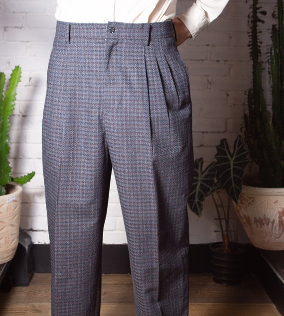 Vintage 1990s Light Grey Plaid High Waist Trousers Vintage 1990s Light Grey Plaid High Waist Trousers