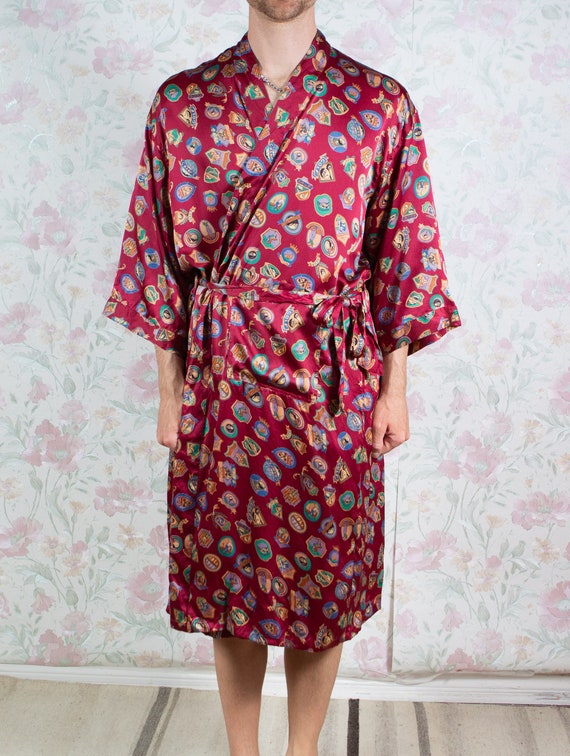 Vintage Silk Robe and Boxers - One Size Red Hugh … - image 1