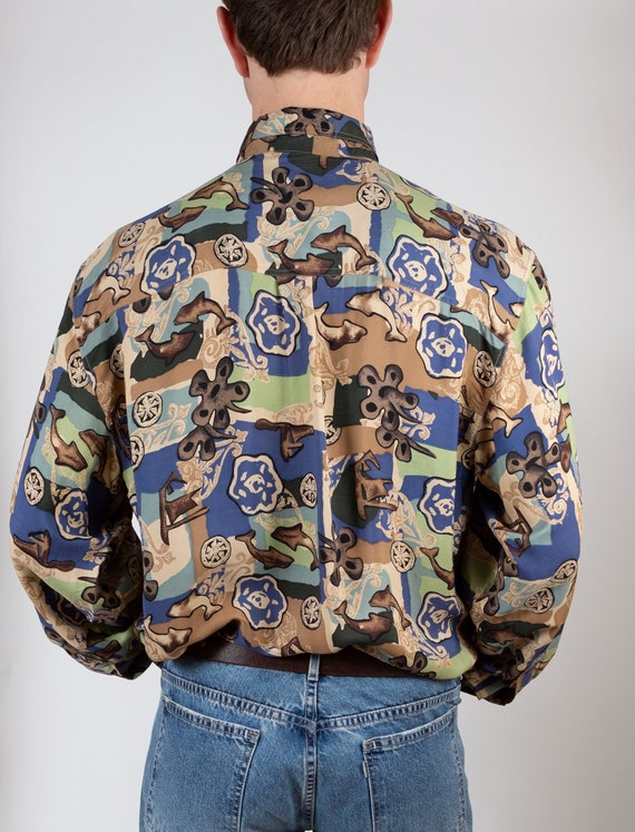 Vintage Abstract Silk Shirt - 90's Large Size Men… - image 8