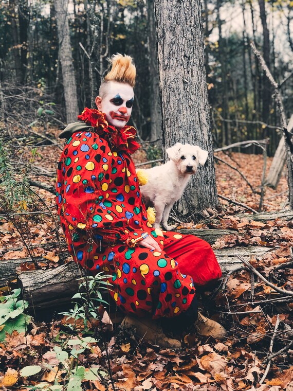 Vintage Adult Clown Costume - Unisex Creepy Red Ci