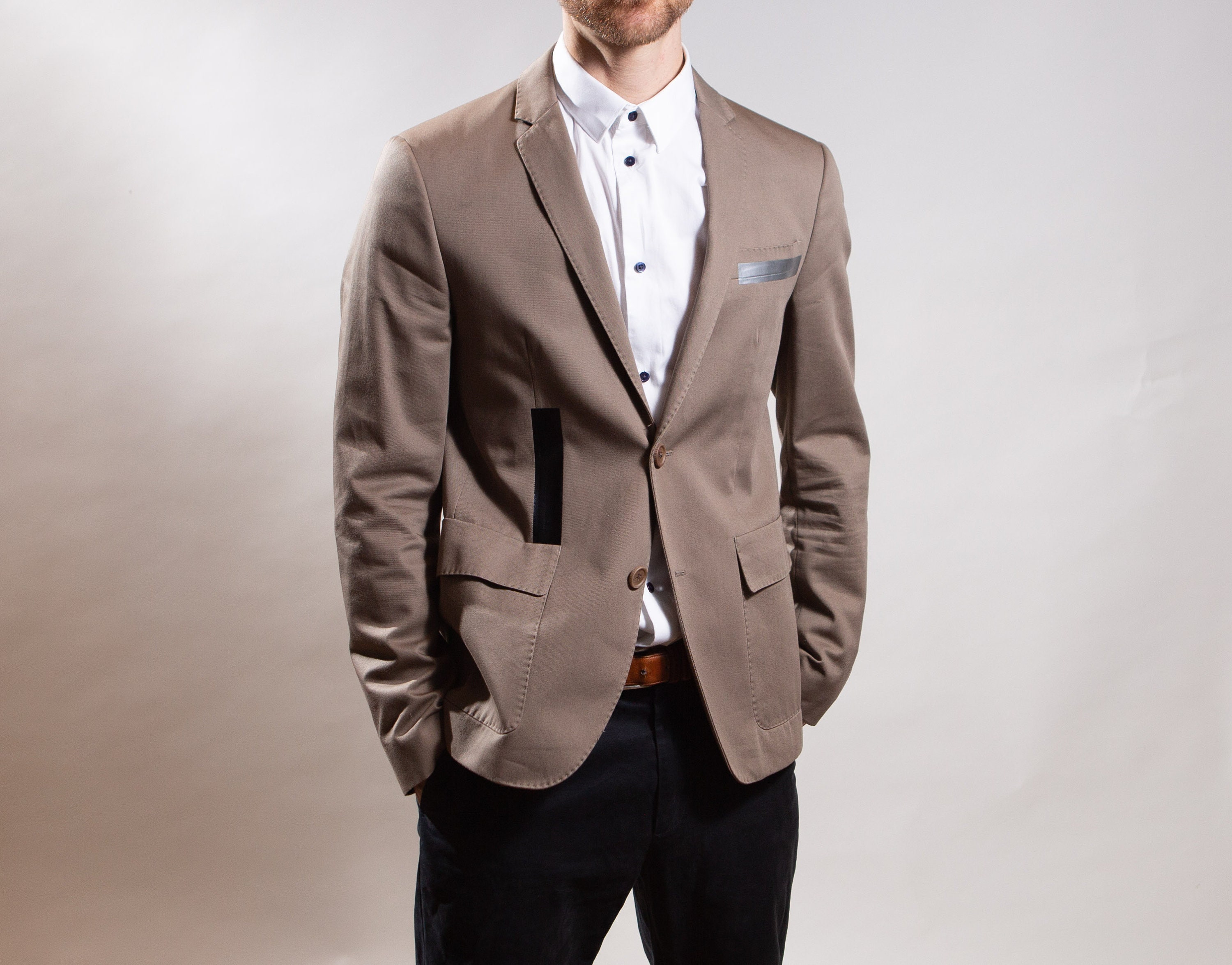 Mens 38 Dirk Bikkembergs Medium Taupe / Fawn Colored Sports Coat 