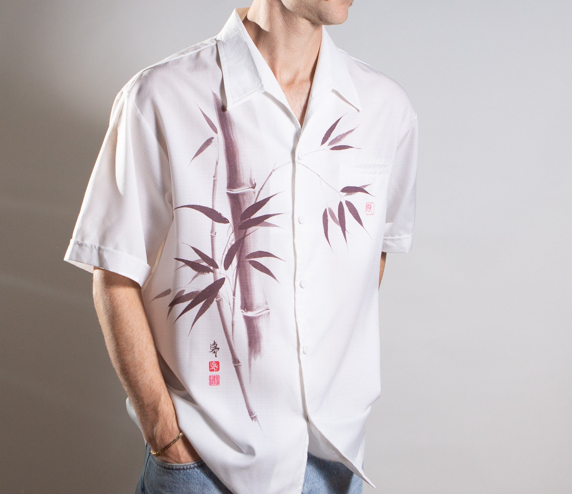 Camicia Hawaiana Bianca Vintage Camicia da Spiaggia Uomo Grande