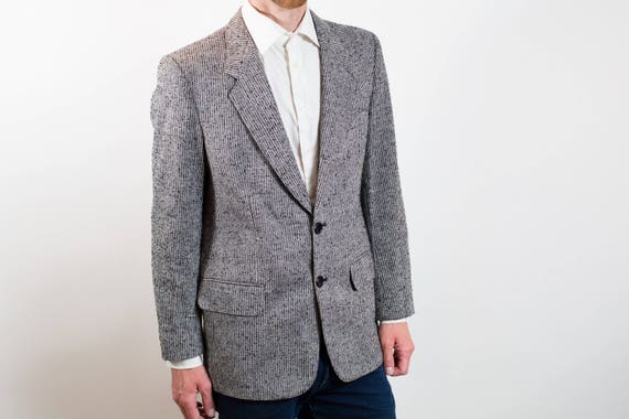 1970's Vintage Mens Medium Grey Herringbone Tweed… - image 3