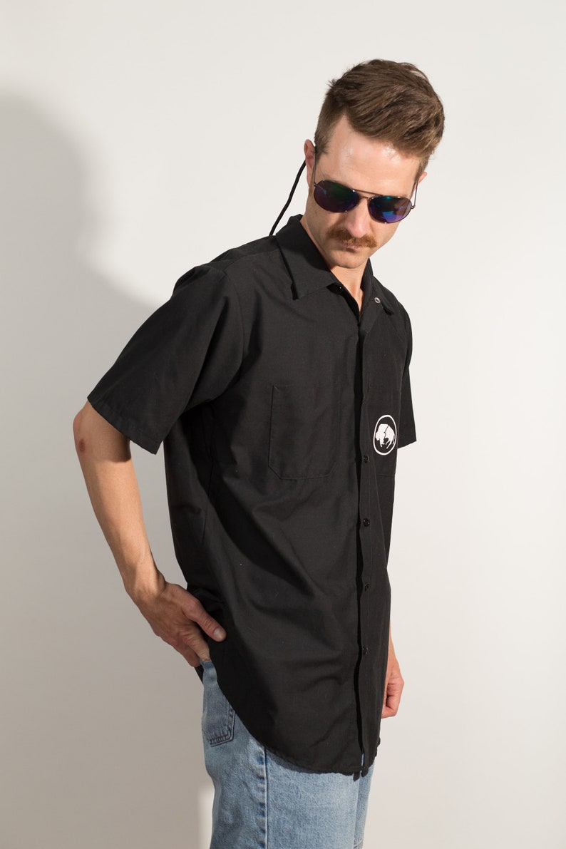 Men/'s Large Size Button Down Short Sleeve Shirt Buffalo Airways shirt Northwest Territories Vintage Black Airplane Shirt