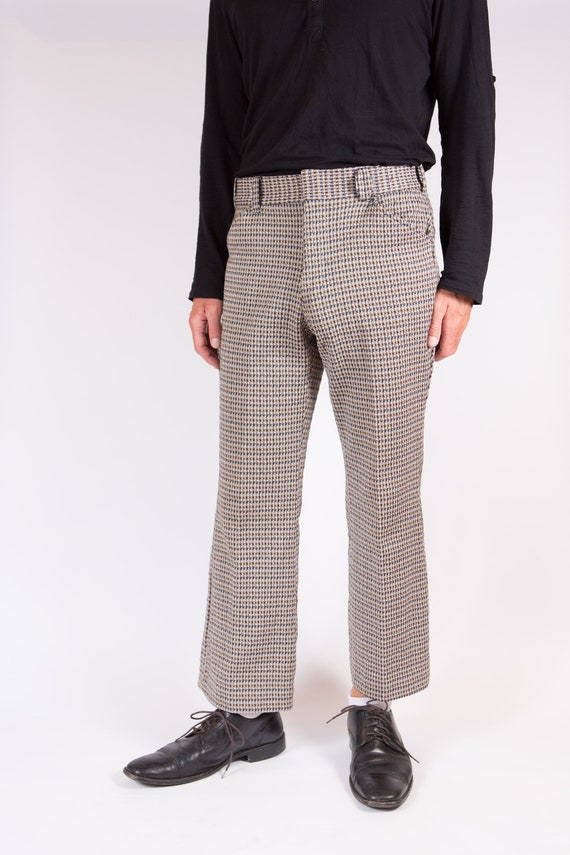 Vintage Men's Pants - 33" Plaid Polyester 1970's
