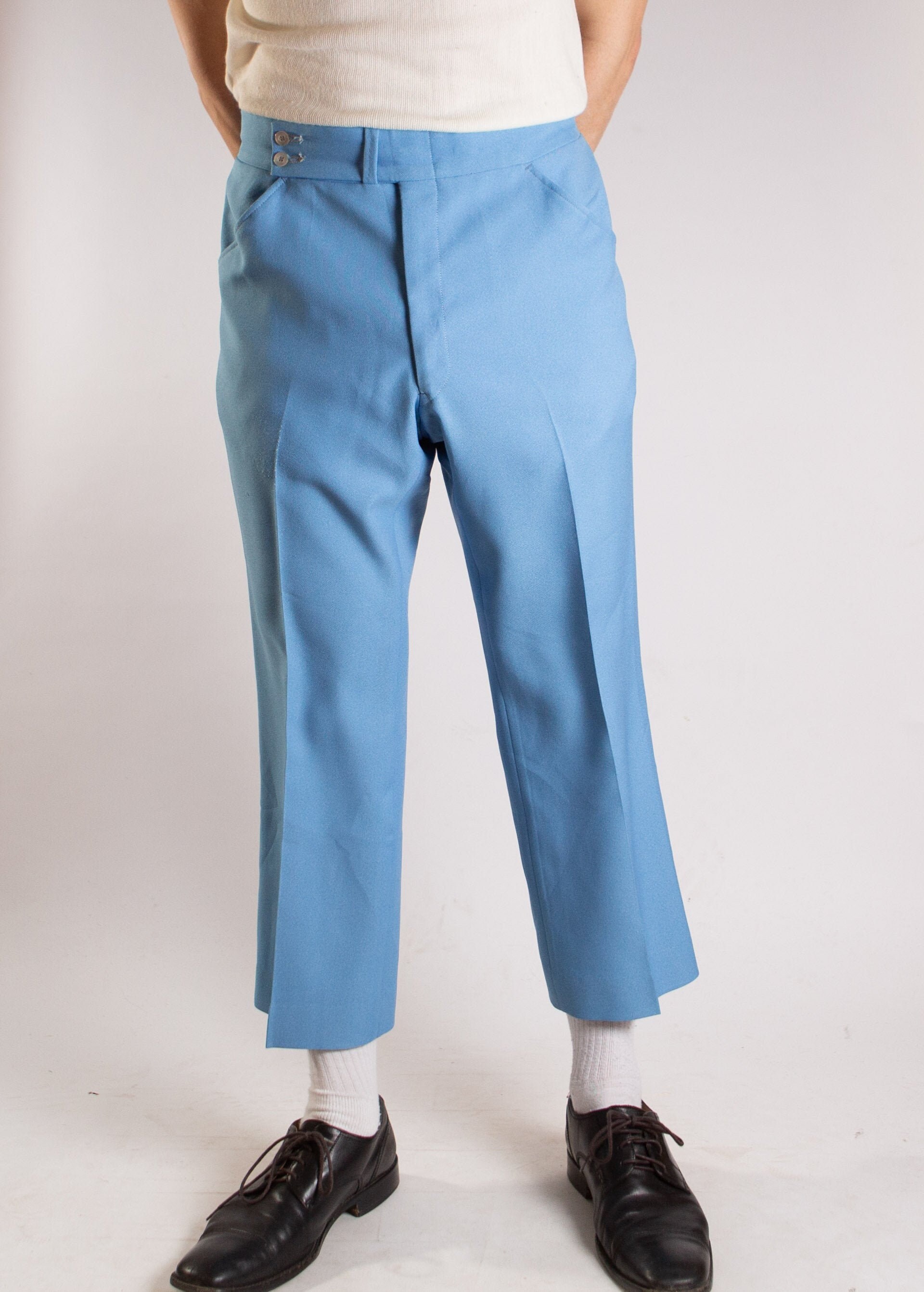 Vintage Blue Pants Mens 32W Baby Blue Slacks 70's | Etsy