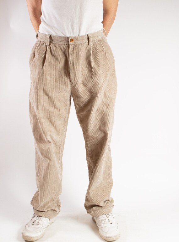 Vintage Mens Beige Corduroy Pants W35 