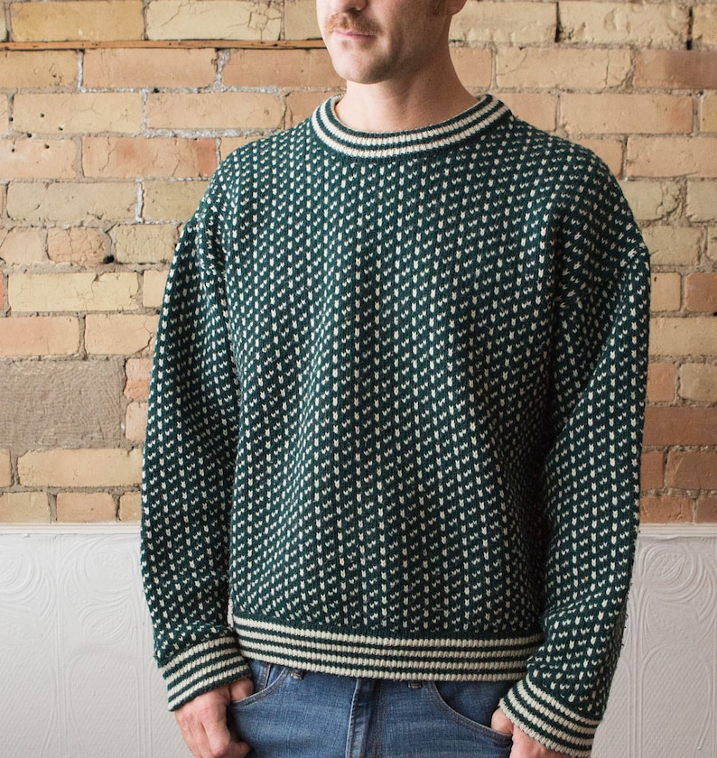 Norwegian Fashion Vintage Men/'s Knit Roots Sweater Large Size Green Geometric Scandinavian Nordic Pullover Jumper