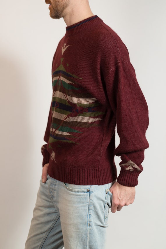 Vintage Knit Sweater - Men's Medium Size Burgundy… - image 4