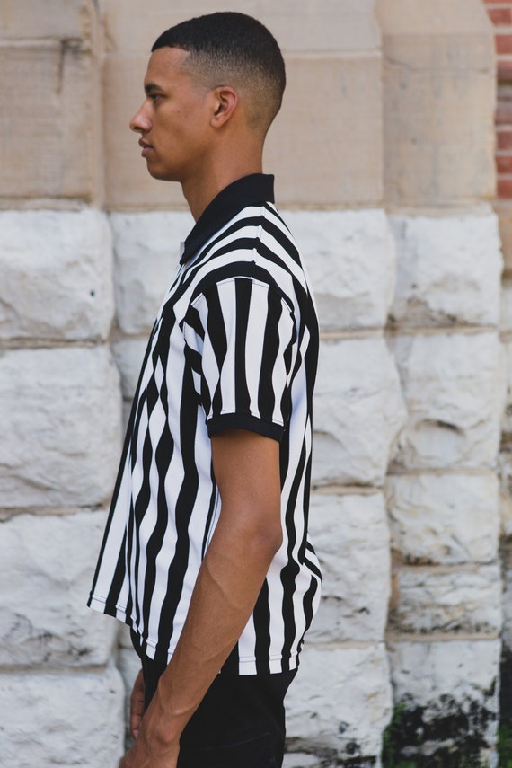 Men's 70's Striped Polo Shirt - Black and White F… - image 4